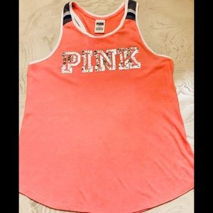 Victoria Secret Sequin PINK Coral & Grey Tank Top